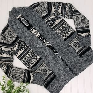 Jack BB Dakota Cardigan Southwestern Sweater Black Gray Chunky Cardigan Medium